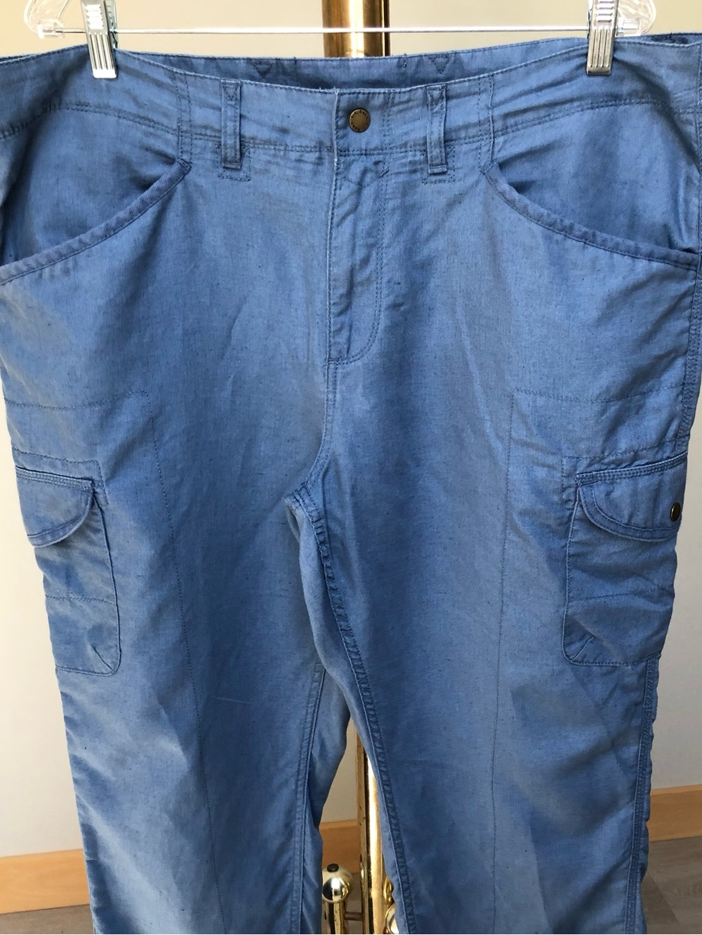 L.L.Bean Luxe Lightweight Linen Blend Blue Ankle Cargo Pants Size 18 - Picture 2 of 11